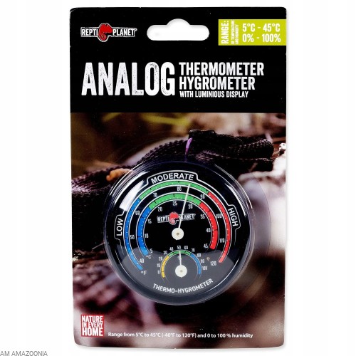 Repti Planet Analogowy Świecący w ciemności termometr z higrometrem 2w1