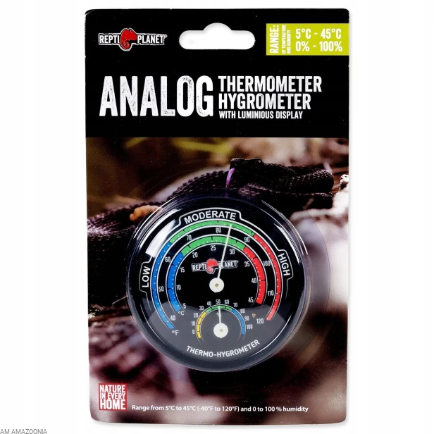 Repti Planet Analogowy Świecący w ciemności termometr z higrometrem 2w1