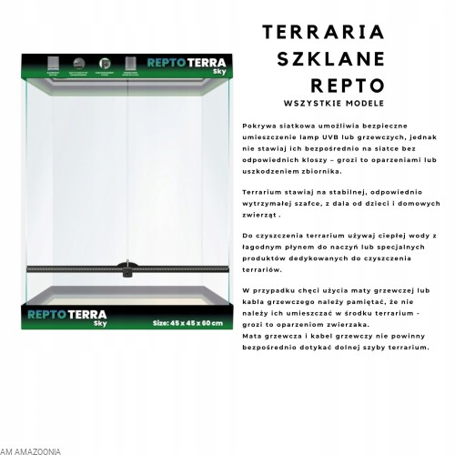 REPTO TERRA SKY Terrarium PREMIUM dla gekona orzęsionego 45 x 45 x 60 cm
