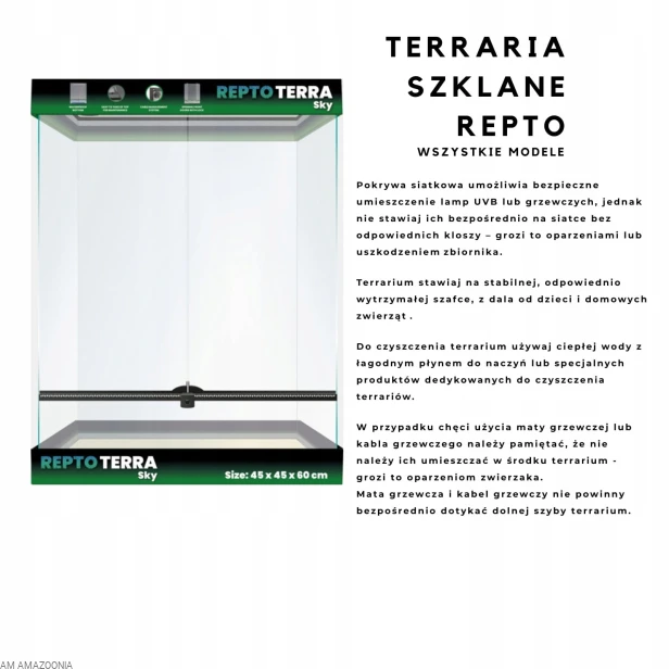 REPTO TERRA SKY Terrarium PREMIUM dla gekona orzęsionego 45 x 45 x 60 cm