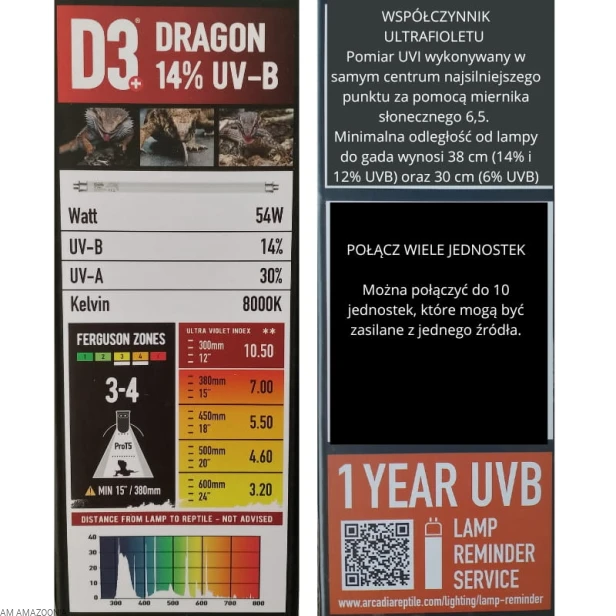 Arcadia Pro T5 UVB kit Zestaw oprawa + świetlówka 14% 54W 120 cm dla AGAMY