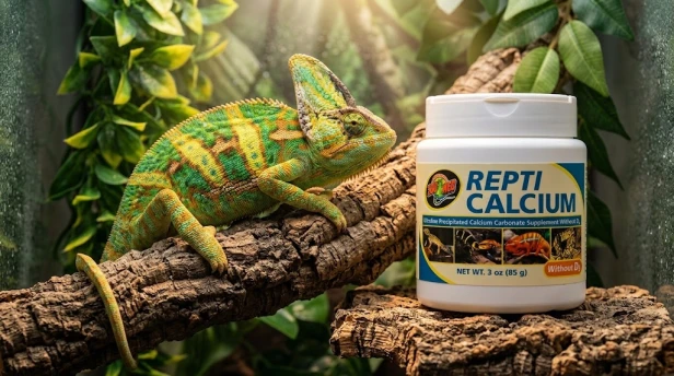 kameleon w terrarium, suplementacja zoo med calcium bez d3.jpg