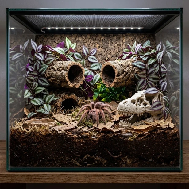 czaszka reptile nova dinozaura w terrarium z ptasznikiem.jpg