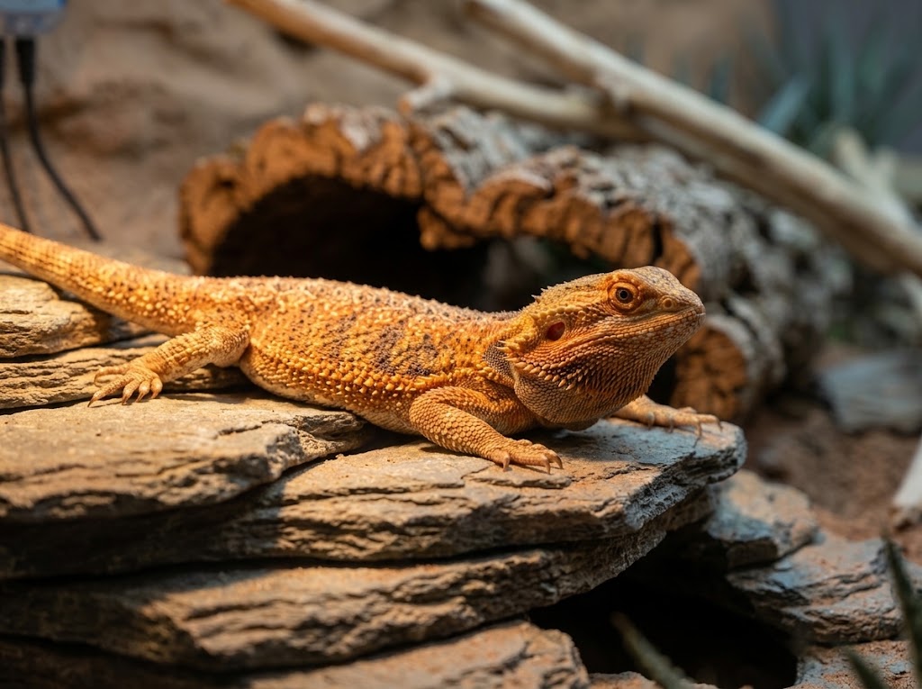 Wygrzewająca się agama brodata